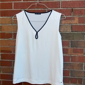 White Sleeveless Top with Black Trim